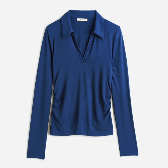 Side-Cinch Long-Sleeve Polo Top NWT - Picture 1 of 11